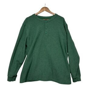 LL Bean Mens Henley Shirt Traditional Fit Waffle Knit Green Long Sleeve Layer